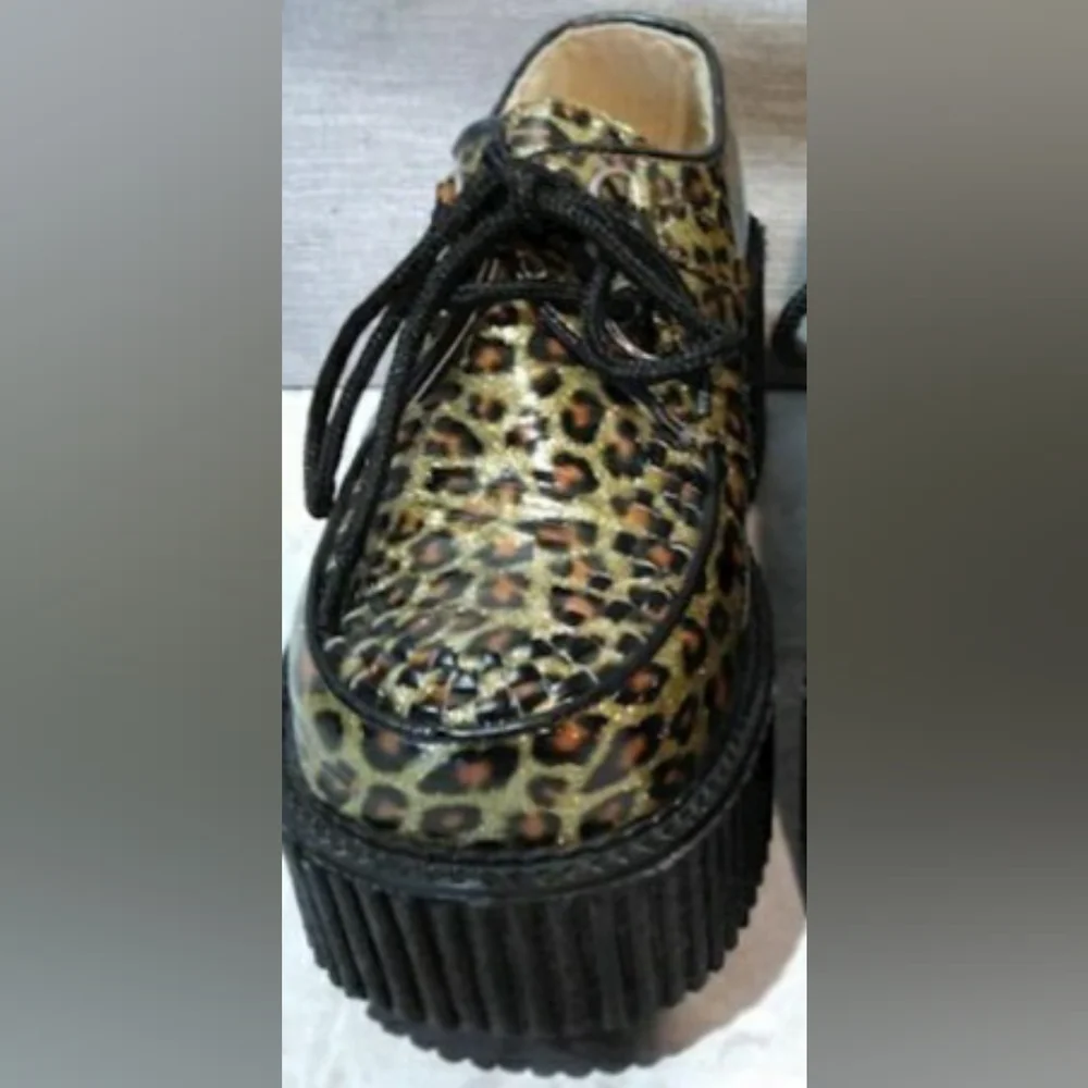 New Demonia Sparkling Leopard Print Platform Creepers - Picture 8 of 12